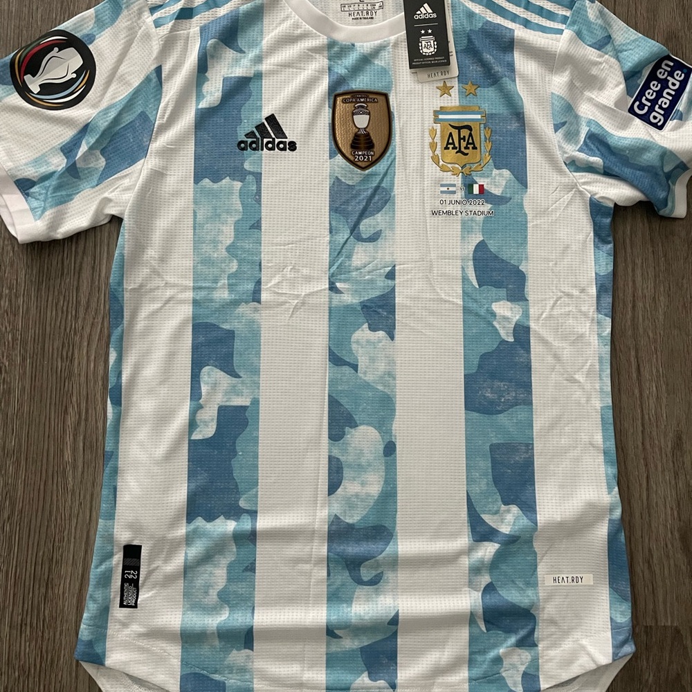 Adidas Men's Blue and White Striped Shirt